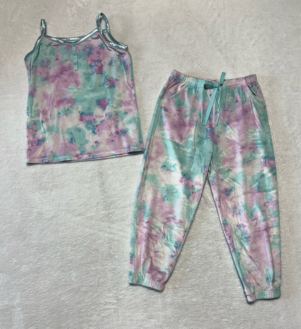 American Girl Pajamas Girls Small 2 Piece Set Tie Dye Velour Tank Pants